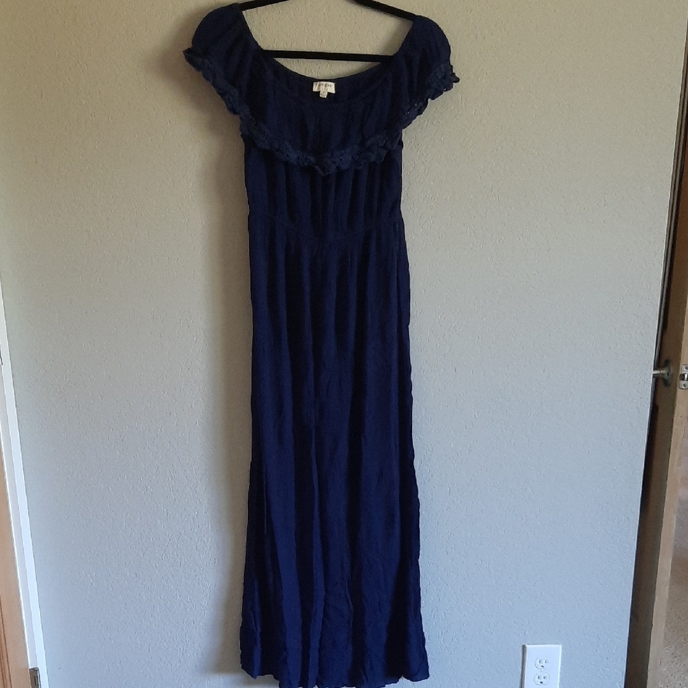 Blue Smocked Maxi Sundress with Flutter Sleeves
